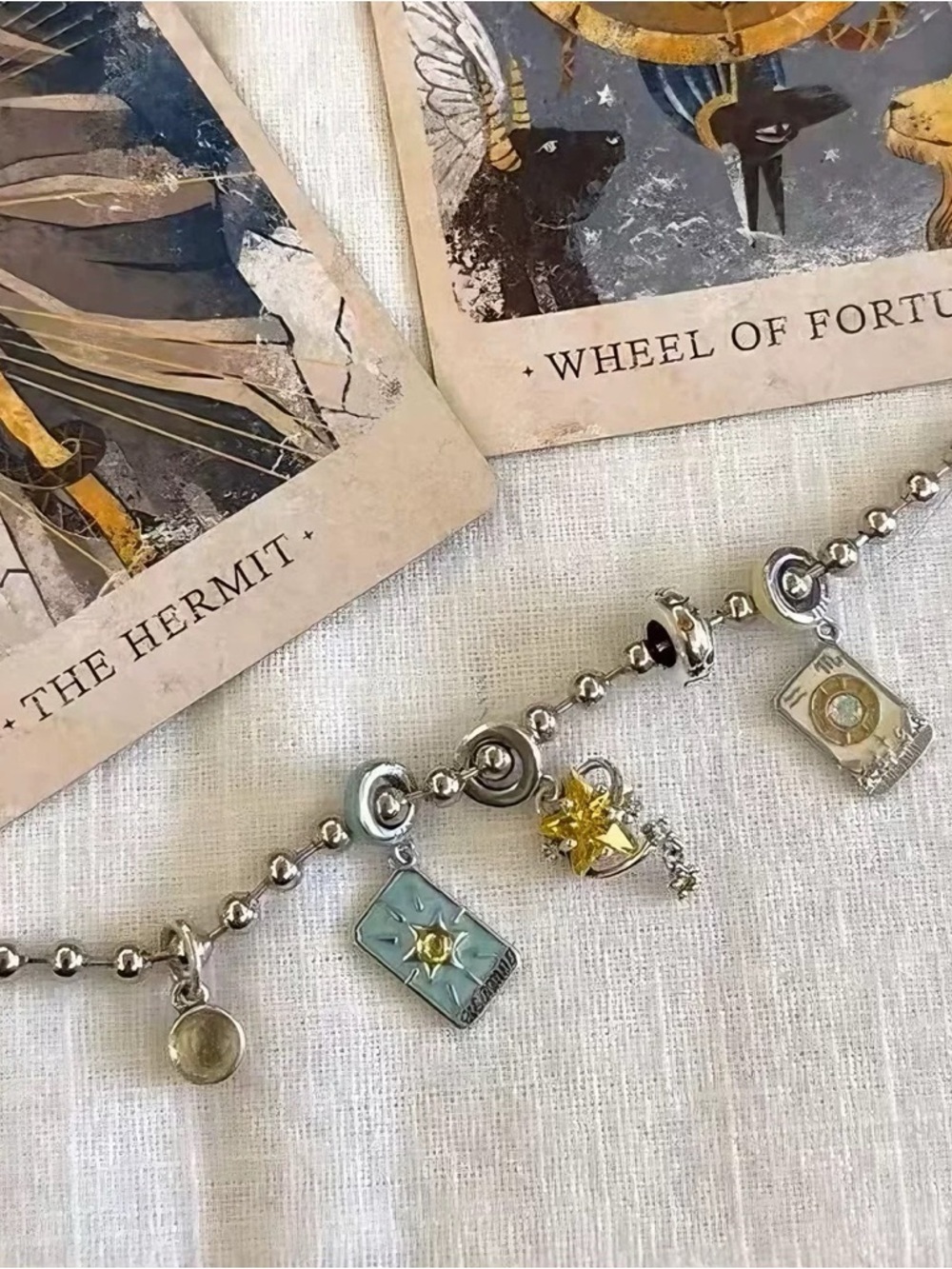 Anthropologie Silver Tarot & Celestial Charm Bracelet with Gold Accents